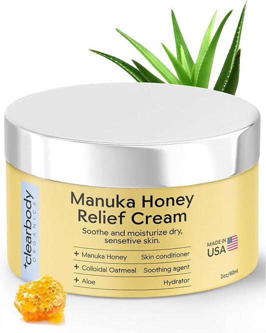 Clearbody Organics Manuka Honey Cream - 2 Fl Oz - Soothing Eczema Cream - Deep Hydration with Colloidal Oatmeal - Instant Manuka Relief for Dry, Itchy Skin