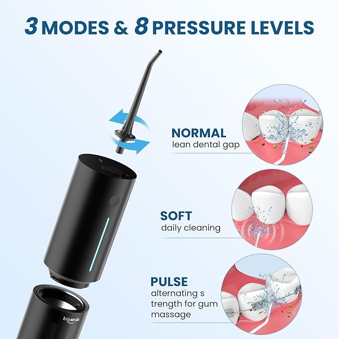Cordless Water Flosser, Rechargeable Water Dental Flosser Pick for Teeth, IPX7 Waterproof Electric Water Dental Flosser, 3 Modes 4 Replaceable Jet Tips, Oral Irrigator for Home Travel (Black)