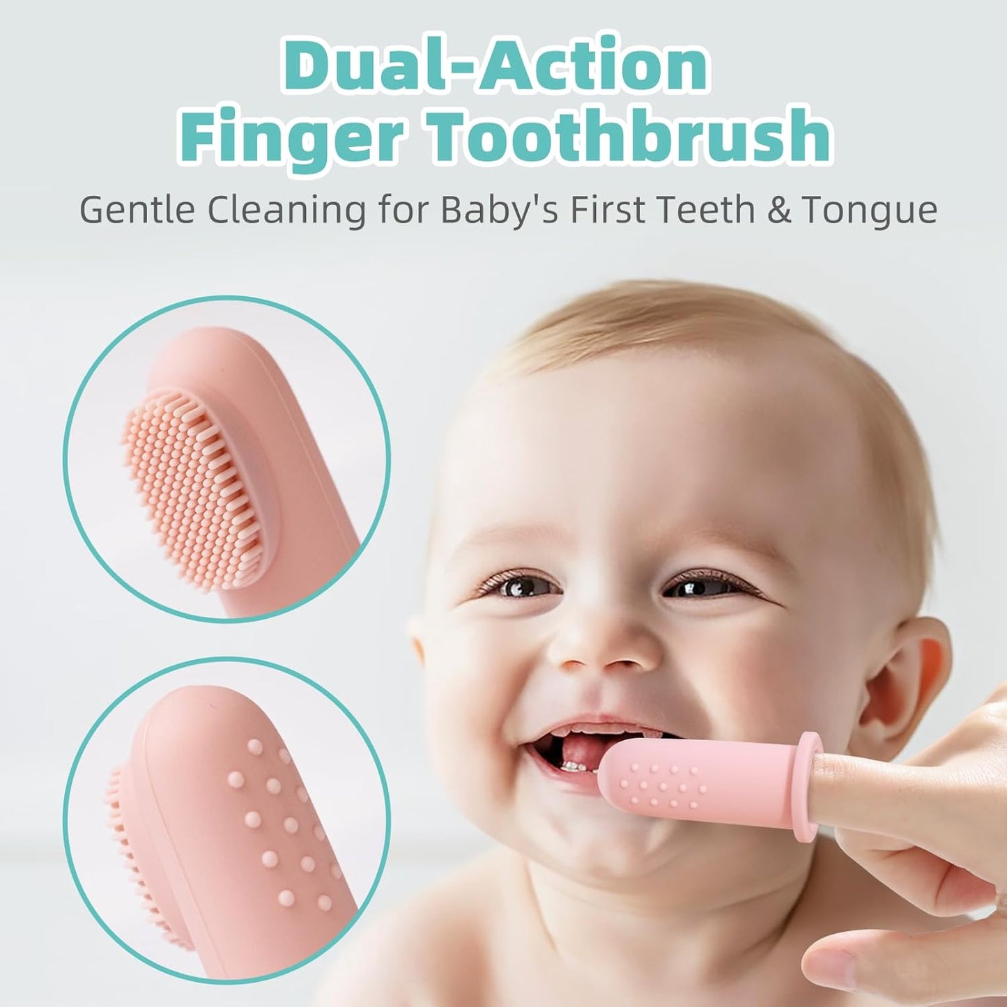 BumbleBee Silicone Baby Finger Toothbrush, Oral Cleaning & Teething Brush for Infants & Toddlers, 0 Months+, 2 Count with Travel Storage Case - Pink