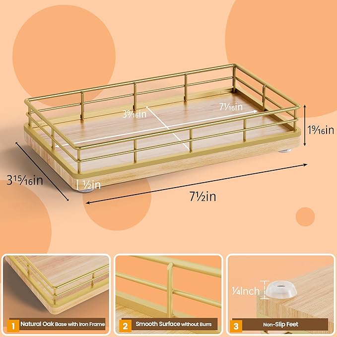 Wooden Decorative Tray, Oak 7.5" L Coffee Table Tray for Kitchen Countertop Soap Sponge Holder for Dresser Perfume Jewelry Candle Nightstand Table Centerpieces for Dining Room Decor Natural