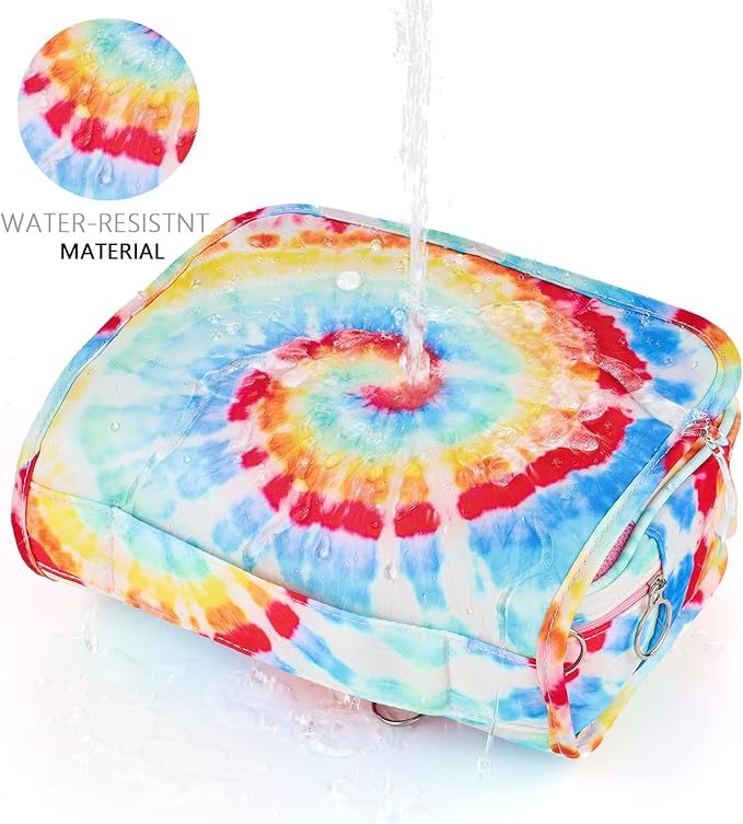 Kids Hanging Toiletry Bag for Girls, Travel Toiletry Bag for Little Young Girls Cosmetic Makeup Waterproof Wash Bag Toddler Traveling Toiletries, Tie Dye Pink