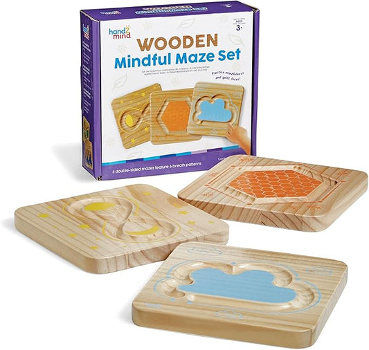 hand2mind Wooden Mindful Maze Set, Tactile Sensory Toys for Toddlers, Calm Down Corner Supplies, Mindfulness for Kids, Occupational Therapy Toys, Quiet Fidgets for Classroom, for Kids