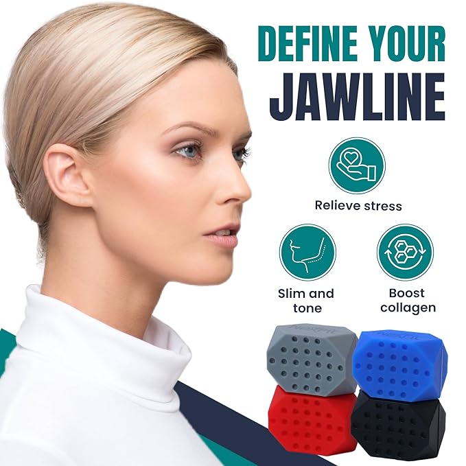 Jaw Exerciser for Men & Women – 4-Level Resistance Jaw Trainer for Men & Women – Food-Grade Silicone Double Chin Reducer – 8 Piece Kit with Carry Cases – Compact Mewing Jawline Shaper for Women