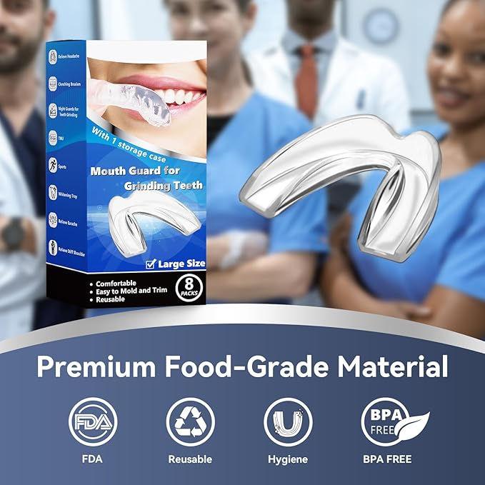 Mouth Guard for Teeth Grinding, Pack of 8 Moldable Mouth Guards for Clenching Teeth, Comfortable Night Guard for Adult Men Sport Athletic, Whitening Tray