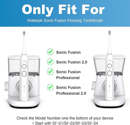 Replacement Brush Heads for WaterPik Sonic-Fusion 2.0 Flossing Toothbrush (SF-03/SF-04) and Sonic-Fusion Flossing Toothbrush (SF-01/SF-02),4 Count White with Covers