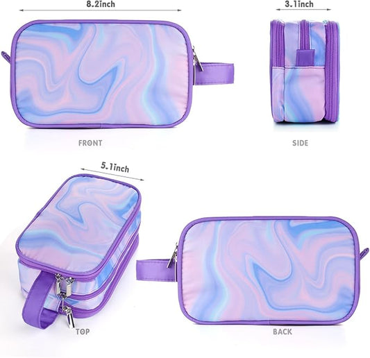 Purple Toiletry Bag for Girls, Travel Toiletry Bag for Teen Girls Cosmetic Bag Makeup Bag Waterproof Hanging Wash Bag Kids Toiletries