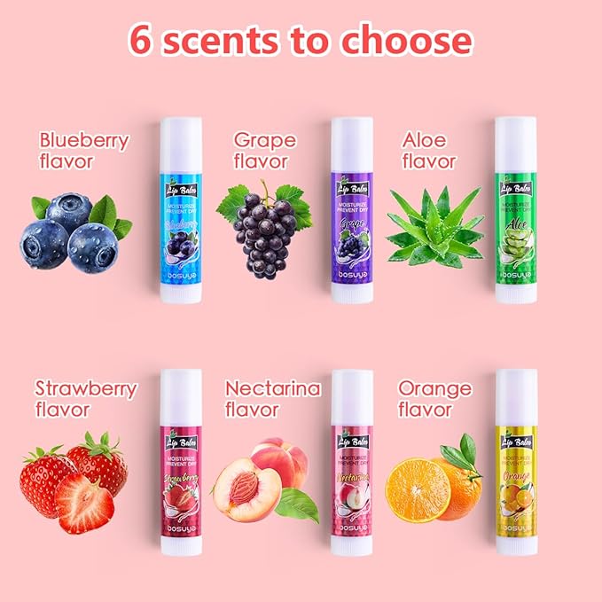 Fruit flavor lip balm,6 pack Natural Soft All-Day Moisturizer with Vitamin E and Coconut Oil,100% Natural & Organic Lip Balm Sticks for repair chapped lips or dry lips
