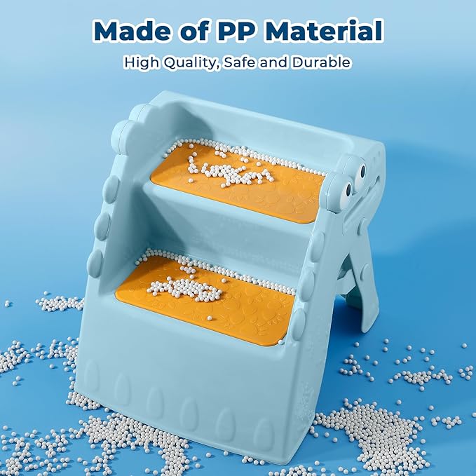 Onasti Toddler Step Stool Foldable Kids Step Stool,Bathroom Stool for Toddlers Non-Slip Toddler Step Stool for Bathroom Sink and Kitchen Counter with Cute Dinosaur Design(Blue)