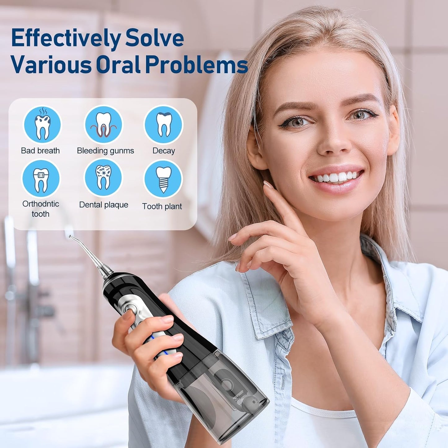 NBGRLVS Water Dental Flosser for Teeth Pick Cleaning Cordless - 6 Adjustable Modes,320ML Portable & Rechargeable IPX7 Waterproof Powerful Oral Irrigator, Cleaner Picks for Home Travel