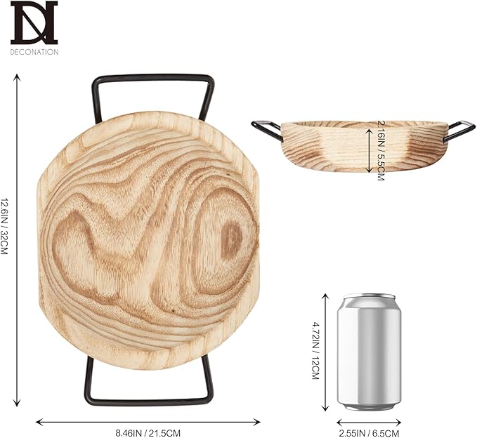 DN DECONATION Round Wooden Tray with Handles, Rustic Wood Ottoman Tray for Coffee Table Bathroom, Trinket Trays Decor for Home & Living Room Decor Farmhouse Perfume Organizer