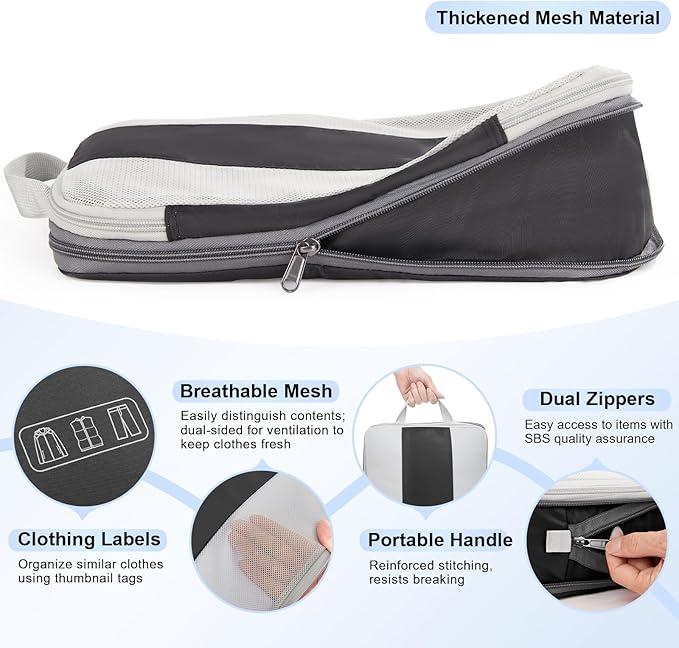 2 Set Compression Packing Cubes for Travel Essentials,Compressible Expandable Packing Cubes for Suitcase,OlarHike Luggage Organizer Bags for Travel,Handy Helper for Organizing Clothes(Black)