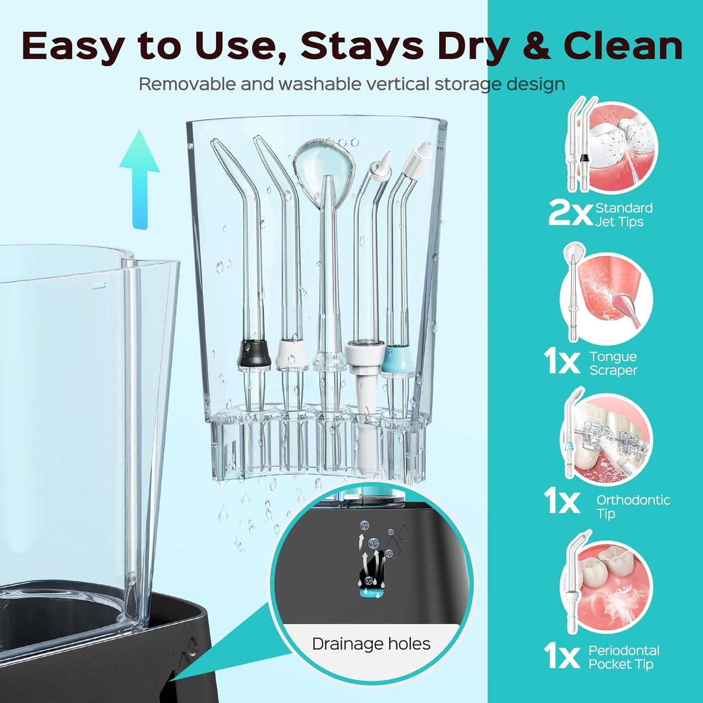 COSLUS Advanced Water Flosser for Teeth: 2 Modes & 12 Pressure Settings Electric Dental Pick for Orthodontic, Braces, Sensitive Gums - Home Use, 5 Jet Tips for Multiple Users, Family, Black, E2