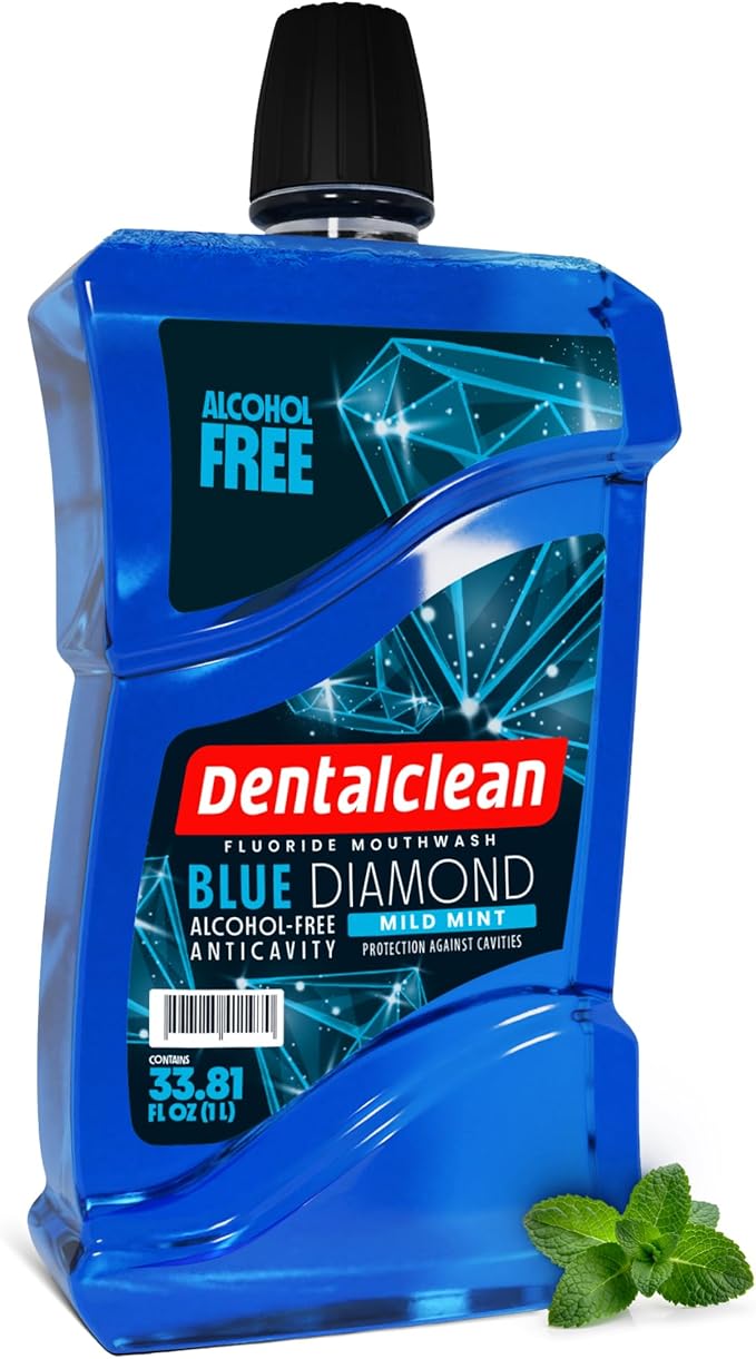 Alcohol-Free Mouthwash 33.8 Fl Oz (Blue Diamond Mint) + Pack of 3 Regenerating Tooth Gel – Natural Mint