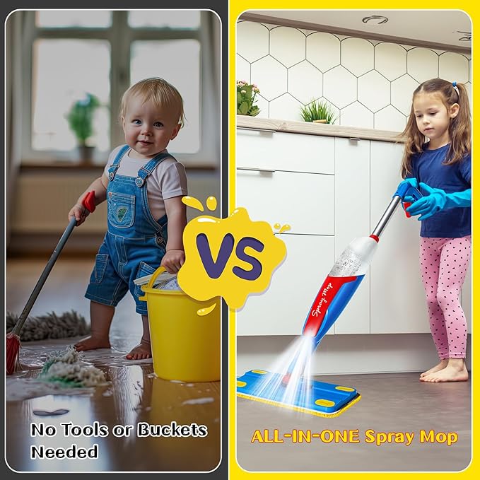 Kids Mop Cleaning Toy Set, Mini Size Mop for Kids, Toddlers Small Spray Mop Really Works, Montessori Toys Educational and Pretend Play Toy Gift for Toddlers Boys Girls