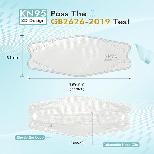LEMENT KN95 Face Masks - 100 Pack Breathable Comfortable Disposable Masks For Adult, Filter Efficiency≥95%, Elastic Ear Loops, White