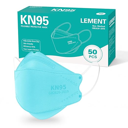 LEMENT KN95 Face Masks - 50 Pack Breathable Comfortable Disposable Masks For Adult, Filter Efficiency≥95%, Elastic Ear Loops, Blue