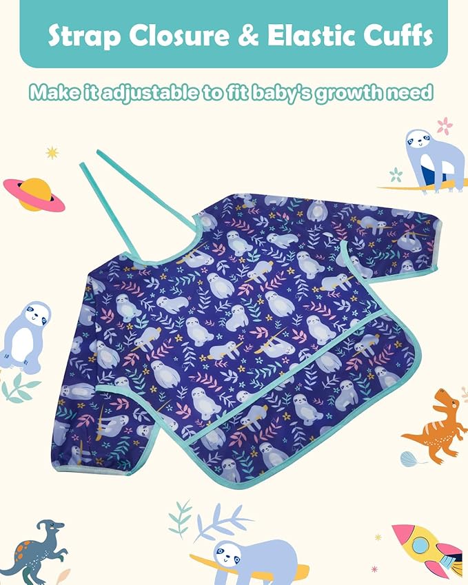 Lictin 3 Packs Baby Bibs for Boy or Girl, Cute Long Sleeve Bib, Waterproof Bibs for Toddlers,Adjustable Closure Baby Smock, Mess Proof Baby Bib, 6-24 Months Reusable Infant Baby Bibs