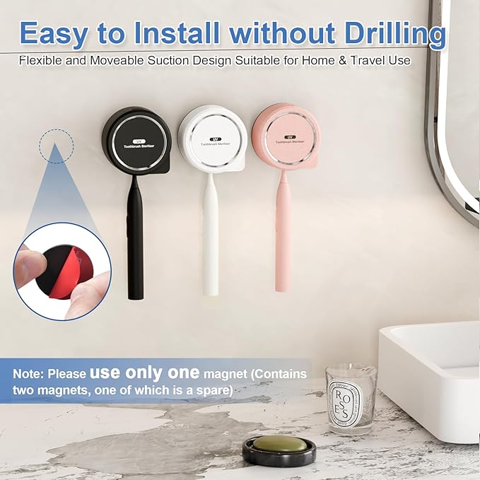 UV Toothbrush Sanitizer Holder, Toothbrush Sanitizer and Holder Cover Caps with Fan Drying, Rechargeable Portable Toothbrush Cleaner Case Fits Most Electric and Manual Toothbrushes (Black)