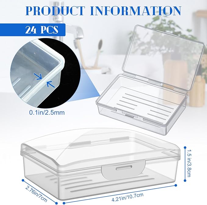 24 Pcs Travel Soap Container Portable Plastic Soap Boxes Bulk with Lid Homeless Donations Bulk Gym Shower Tour Groups Hotel Outdoor Camping (Clear)