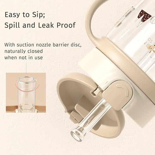 Evorie Tritan Spill Proof Toddler Straw Sippy Cup, 10 oz for Baby and Toddlers 1-3 Years Old, No Spill Straw Water Bottle with Removable Handles, Ideal for School, BPA-Free, Giraffe (NEW)