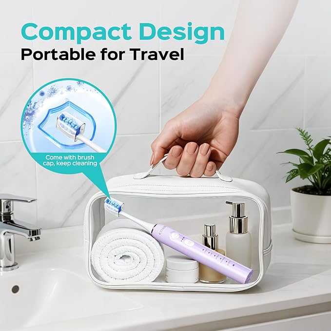 COSLUS Sonic Electric Toothbrush for Adults & Kids: 3 Intensities 5 Modes Gum-Friendly for Deep Cleaning & Whitening - 2 Types of Heads for Family, Sensitive Teeth, Braces, Travel & Home Use, Purple