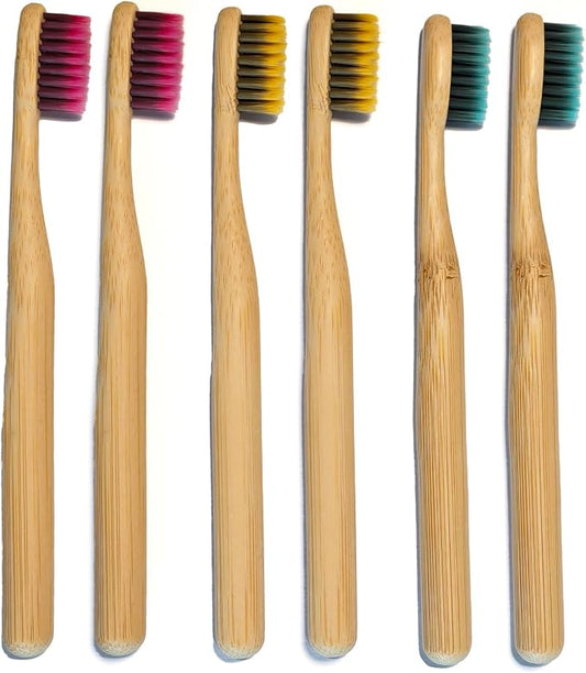 Children Bamboo Toothbrushes for 3 y+ Tots, BPA Free Bristles, Medium Soft, 6 PCS Bamboo Toothbrush for Dental Hygiene, Compostable and Sustainable, Classic Rounded Handle for Easy Grip