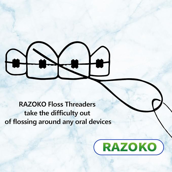 RAZOKO Floss Threaders | Dental Floss Threaders for Braces, Bridges, and Implants |140PCS (Pack of 2)