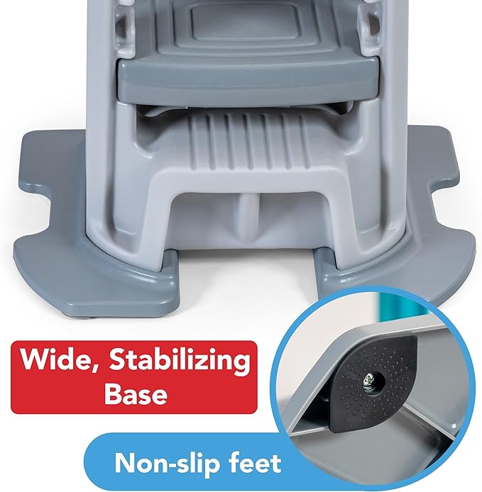 Simplay3 Toddler Tower Montessori Standing Kitchen Step Stool with Sturdy Stabilizing Base and Adjustable Platform, 20.5" D x 26" W x 34.5" H, Ages 18 Months to 5 Years, Gray