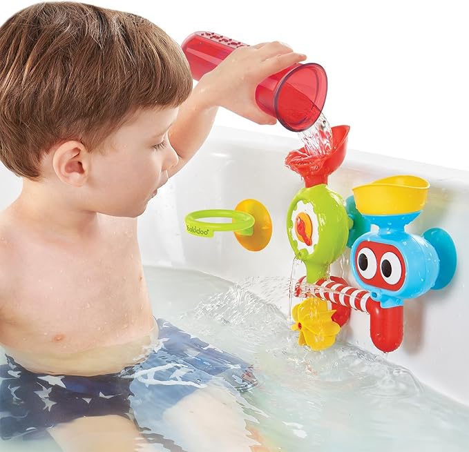 Yookidoo Baby Toddler Bath Wall Toy (Ages 1-3) Waterfall Spinning Gears & Rotating Googly Eyes - Mold Free - Attach to Any Tub or Shower - Spin N Sprinkle Water Lab - Great for Boys, Girls,& Kids