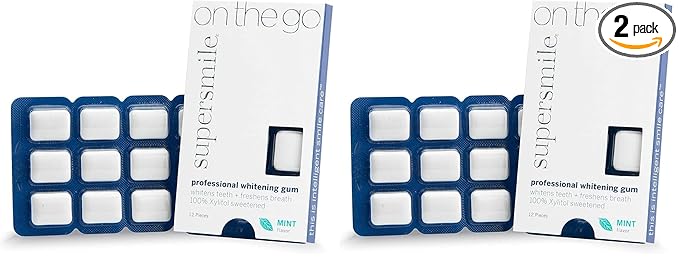 Supersmile Professional Teeth Whitening Gum – 100% Xylitol Sweetened Formula Removes Stains from Coffee – Sugar Free, Vegan, Kosher, 12 Count (Pack of 2)