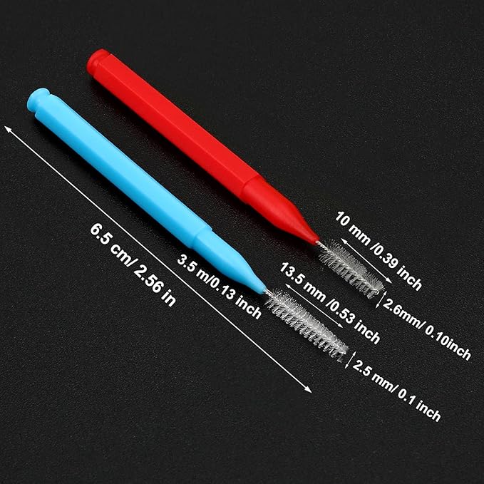 Patelai 100 Pieces Braces Brush for Cleaner Interdental Brush Toothpick Dental Tooth Flossing Head Oral Dental Hygiene Flosser Toothpick Cleaners Tooth Cleaning Tool (Blue, Red,Suitable Size)