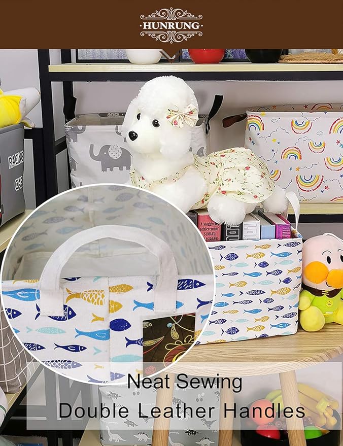 HUNRUNG Rectangle Storage Basket Cute Canvas Organizer Bin for Pet/Children Toys, Books, Clothes Perfect for Rooms/Playroom(rectangle-fish)