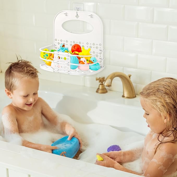 Yungyan 2 Pcs Bath Toy Storage Holder for Bathtub Foldable Bath Toy Organizer 10.6 x 10.6 x 6.7'' Bathtub Storage Shower Caddy for Toddlers Bedroom Bathroom