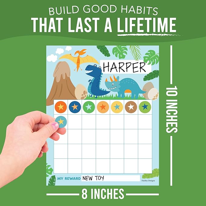Sticker Chart for Kids Behavior at Home & Classroom - 25 Reward Chart for Kids Incentives, Gold Star Sticker Sheets, Dinosaur Incentive Charts for Classroom Must Haves