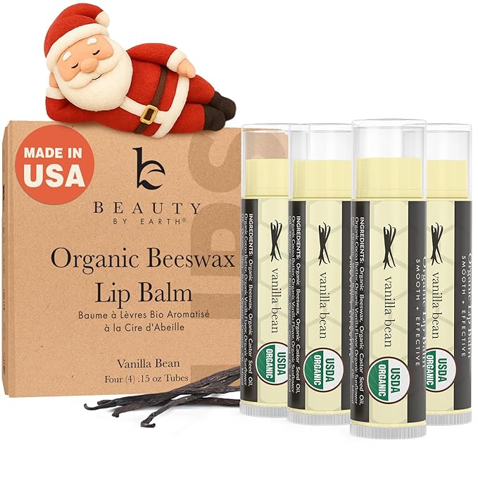 USDA Organic Lip Balm - USA Made with Natural Ingredients, Stocking Stuffers for Adults & Teens, Beeswax Vanilla Chapstick for Dry Lips, Beauty Gifts for Women, Birthday Gifts for Her & Him