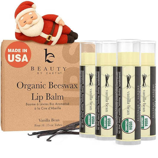 USDA Organic Lip Balm - USA Made with Natural Ingredients, Stocking Stuffers for Adults & Teens, Beeswax Vanilla Chapstick for Dry Lips, Beauty Gifts for Women, Birthday Gifts for Her & Him