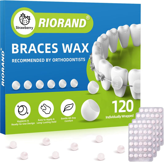 RioRand Orthodontic Wax for Braces Wax 120 Individual Hygienic Packaging Clear dental Wax Dots Portable and Easy to Tear Strawberry