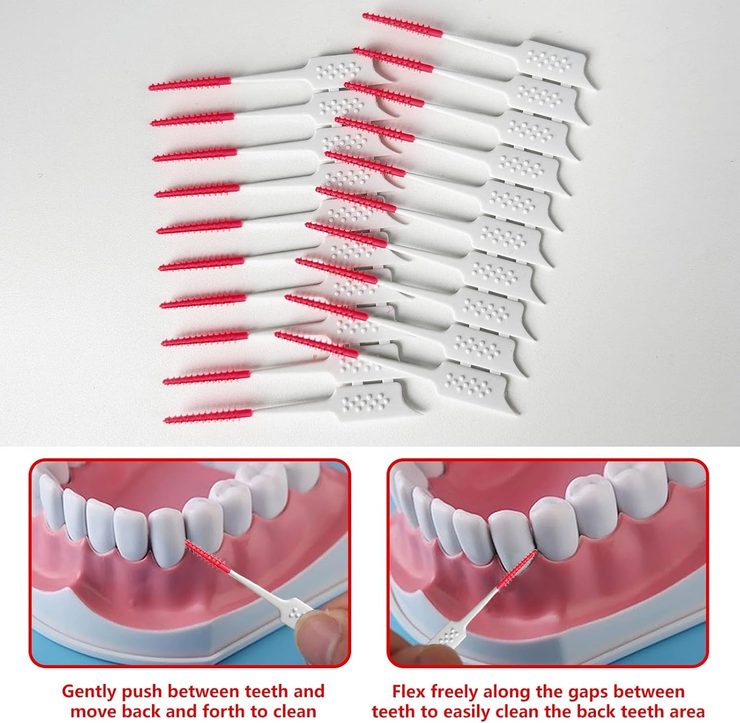 Dental Floss Picks Soft Silicone interdental Brush, Braces Brush, Floss Picks for Teeth, Disposable interdental Brush, Suitable for Cleaning Teeth Health(Red, 160pcs)