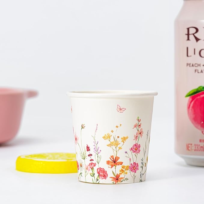 Crisky 3oz Paper Bathroom Cups Disposable, 100 Pack Elegant Design Floral Small Mouthwash Cup, Suit Hot/Cold Beverage Coffee, Dessert for Birthday Parties, Home-use, Picnics, Ceremonies