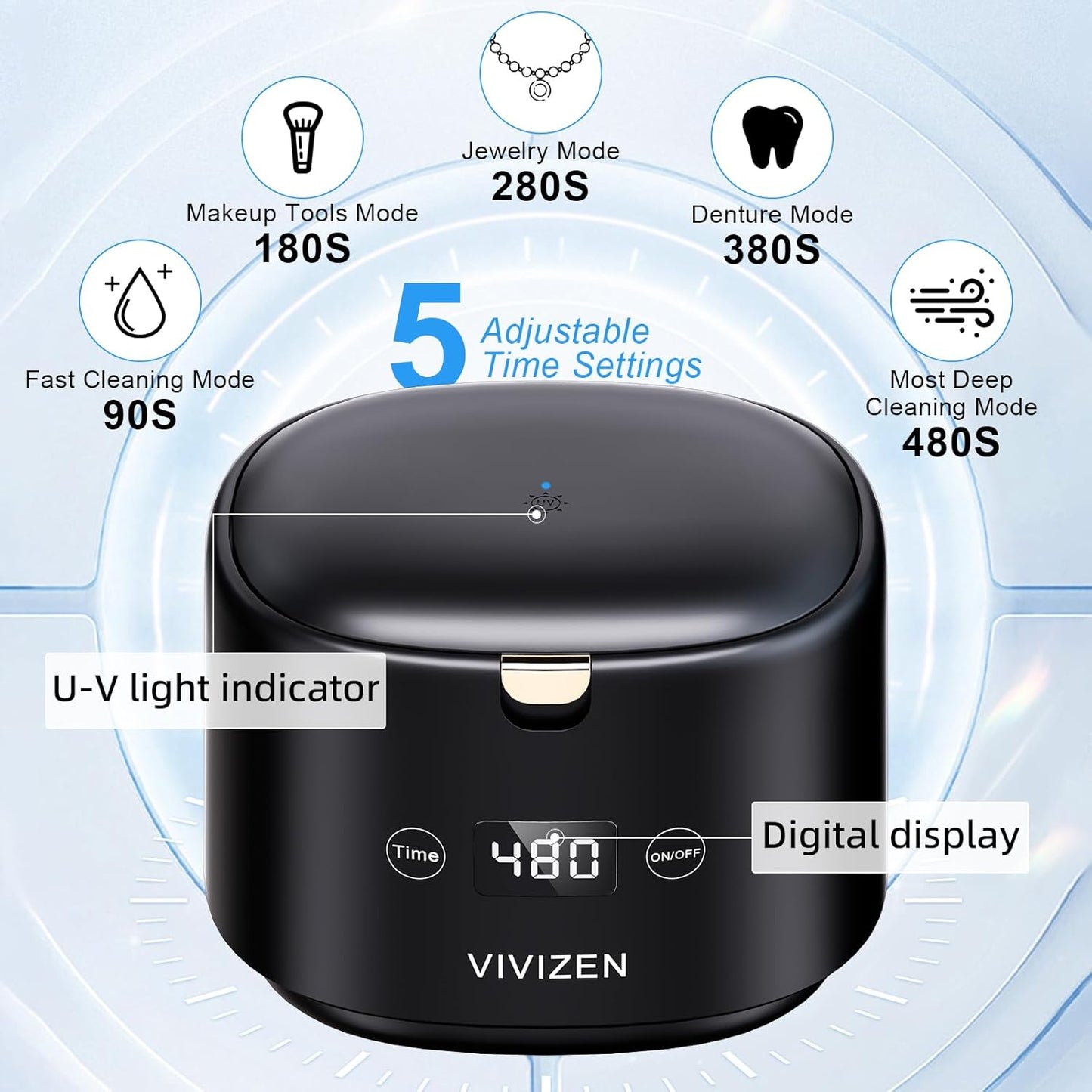 Ultrasonic Retainer Cleaner Machine Sonic Dental Cleaning Machine for Dentures, Aligners, Braces, Mouth Guards, Jewelry, Portable 30W/45kHz (Black)