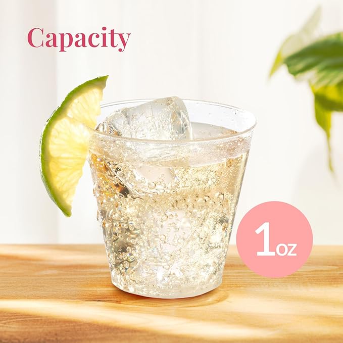 Prestee Disposable Shot Glasses 1 oz - 100 Pack Clear Plastic Shot Glasses for Party, Mini Jello Shot Cups, Small Plastic Cups for Tastings, Condiments, Snacks, and Cocktail Sampling