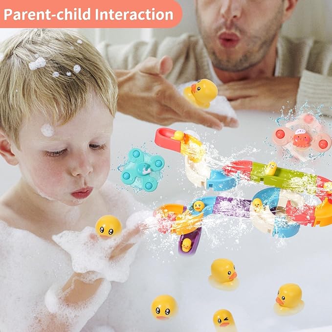 Bath Toys Toddlers（37PCS） Duck Slide Bath Toy Track with 3 Rotating Suction Cups Toys,Bath Toys for Kids Ages 4-8 , DIY Bathtub Time Birthday Gifts for Toddler Kids 3+ Years Old