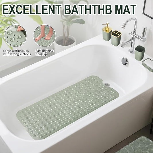 26PC Bathroom Accessories Set - Gorgeous Sage Green Bathroom Set, Bathroom Accessory Set, Shower Curtain Set with Bathtub Mats for Shower Tub, Trash Can & Soap Dispenser