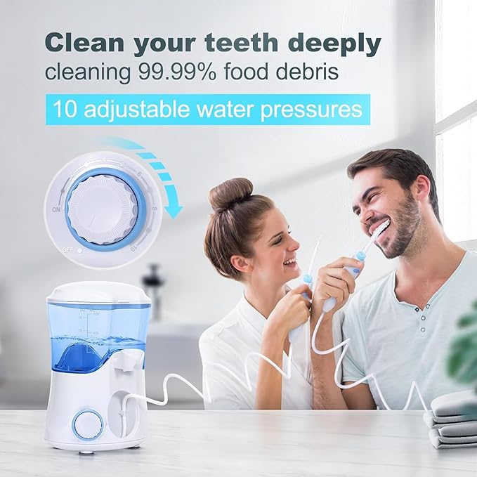 Water Flosser, Power Dental Water Flossers for Teeth & Braces Cleaning, Oral Irrigator Electric flosser for Adults & Kids with 10 Pressures & 8 Tips, 600ml Water Flosser for Family