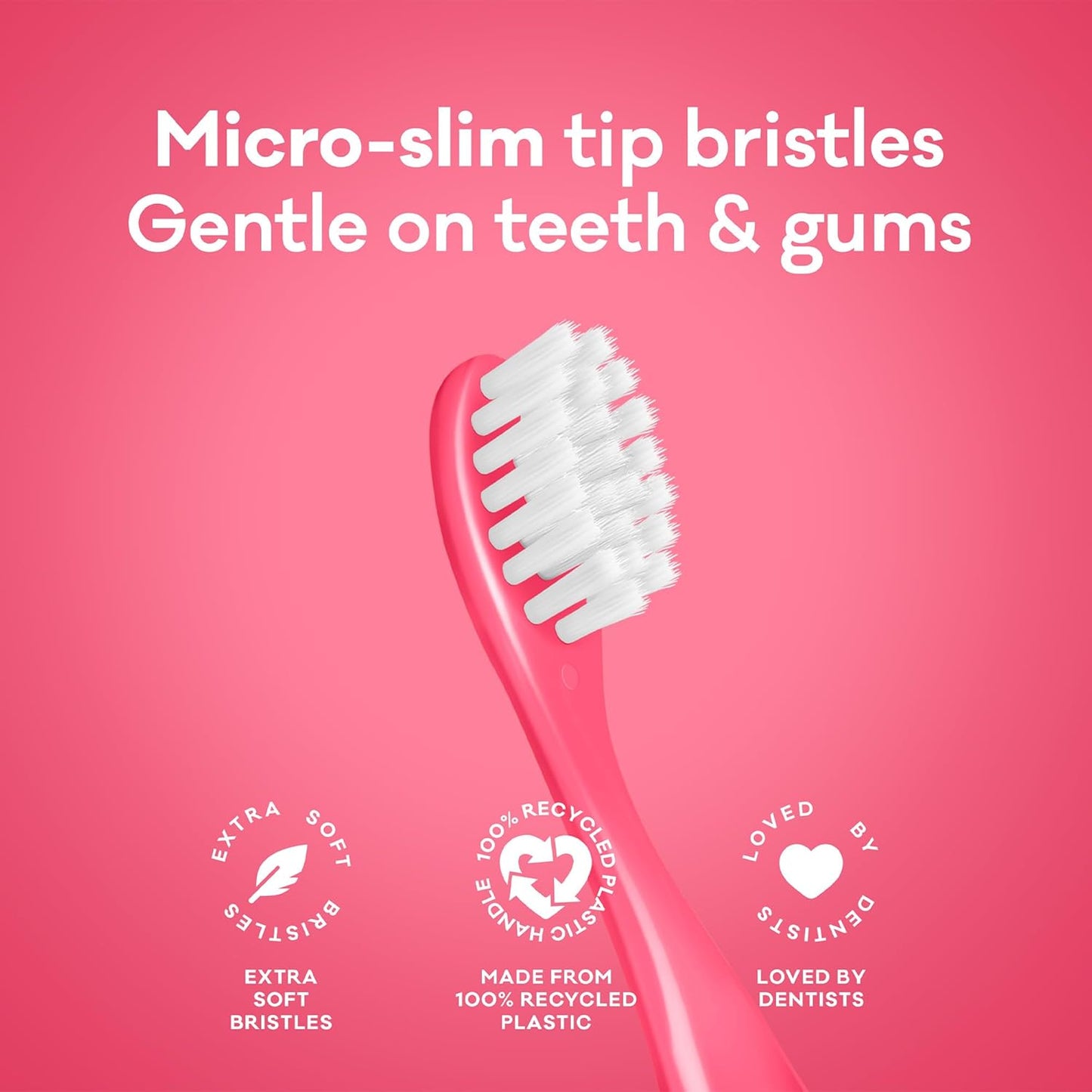 Grin Kids 100% Recycled Toothbrush, Extra Soft, 4 Count, Pink, Gentle Care for Baby and Toddler Teeth