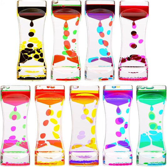 CAILINK Liquid Motion Bubbler,9 Pack Floating Sensory Play Water Timer Fidget Toys for Adults and Kids,Calm Relaxing Autism ADHD Children Activity, Colorful Hourglass for Sensory Play