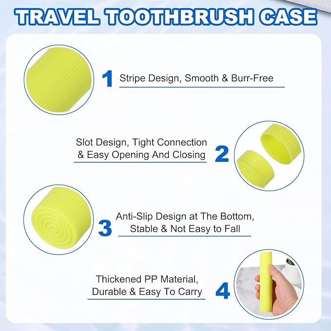 uxcell 2Pcs Travel Toothbrush Case, 7.9x1.2x1.2 Portable Travel Toothbrush Holder with Stripe, Plastic Toothpaste Container for Bathroom, Gym, Business Trip, Camping, Green