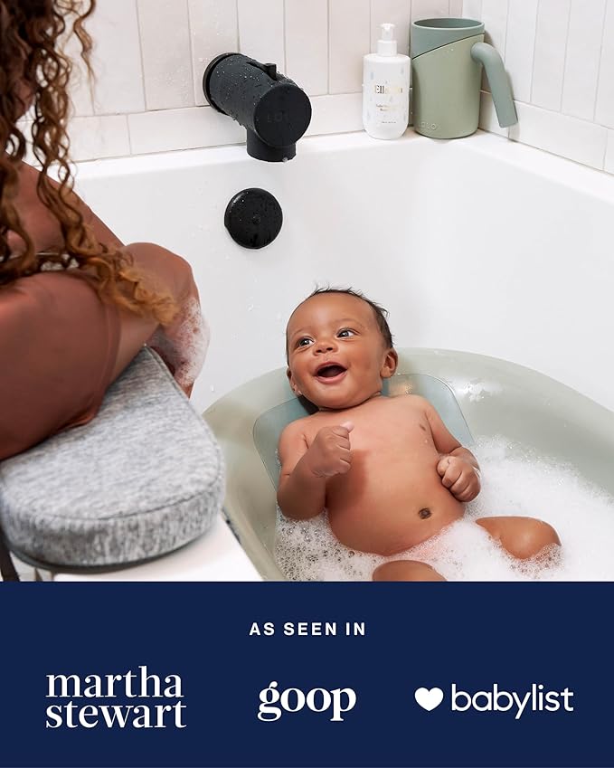 Lalo Bathtime Essentials - Includes Knee & Elbow Saver, Rinse Cup, & Spout Cover - Comfortable & Secure Baby Bath Essentials Made with Safe, Durable Materials and Easy to Clean - Sage