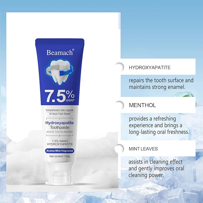 Beamach Hydroxyapatite Toothpaste, 2 Pack for Teeth Remineralization, Natural Fluoride-Free Formula, Sensitivity Relief & Fresh Mint Flavor - Daily Use for Oral Health (4.23oz)