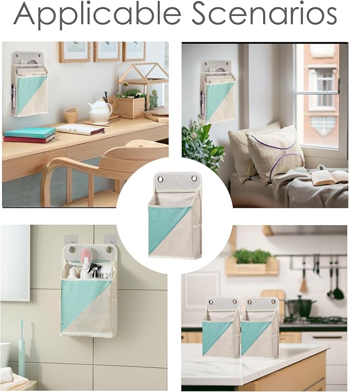 2pcs Wall Hanging Storage Organizer Bag, Hanging Baskets with Pockets for Wall organizing, Storage Hanging Bag for Bedroom, Dormitory, Study Room, Bathroom(Green/White)